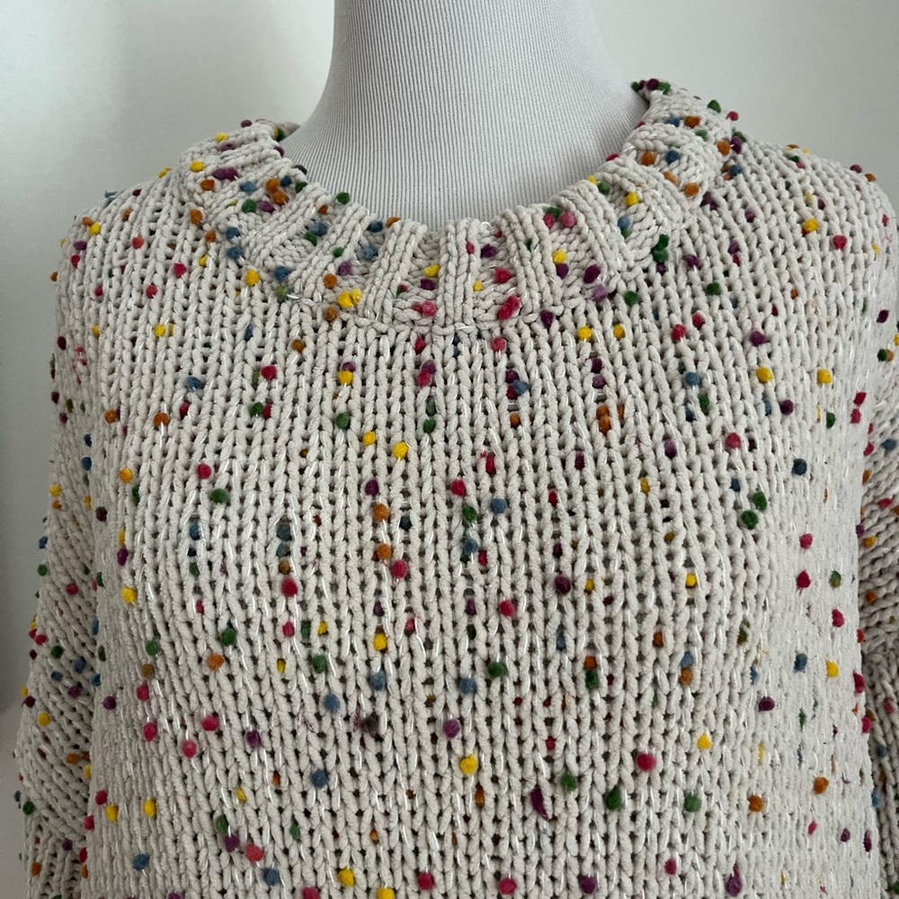 Seven7 Women's Chunky Knit Multicolor Pom Pom Sweater Size Small - Picture 5 of 9